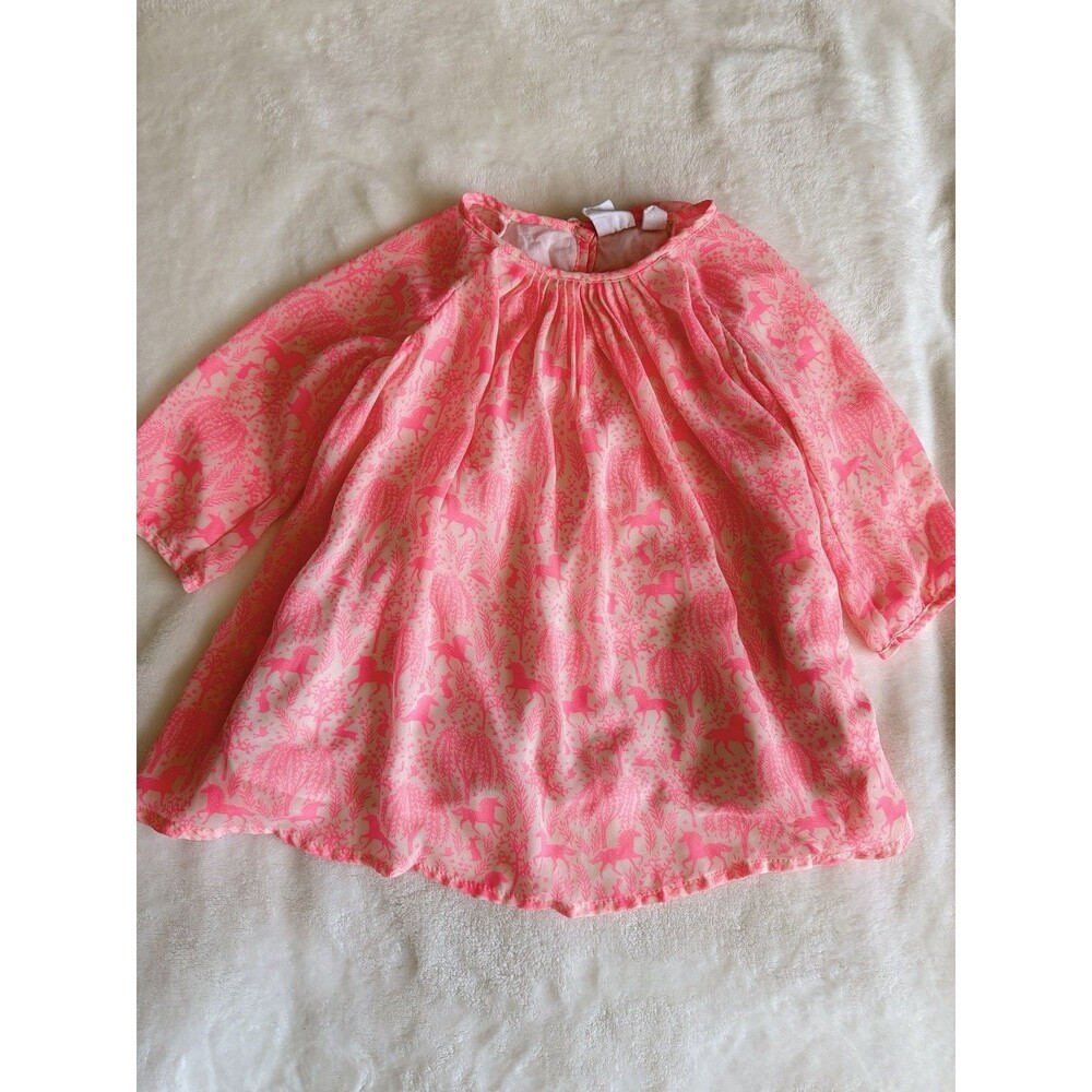 GAP Girls Pink Floral A-Line 3/4 Puff Sleeve Cotton Dress 18-24M